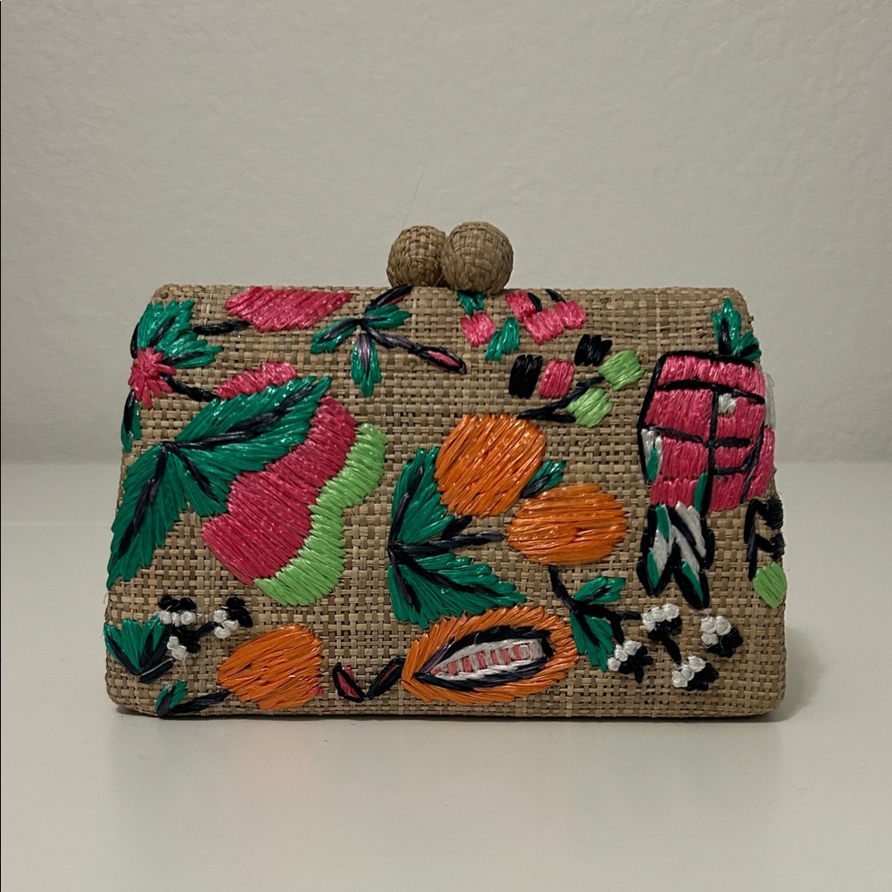 Serpui Candice Embroidered Clutch in Toast - Picture 1 of 10